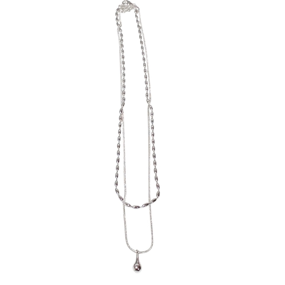 925 Sterling Silver Beaded Layered Necklace Double Strand Jewelry